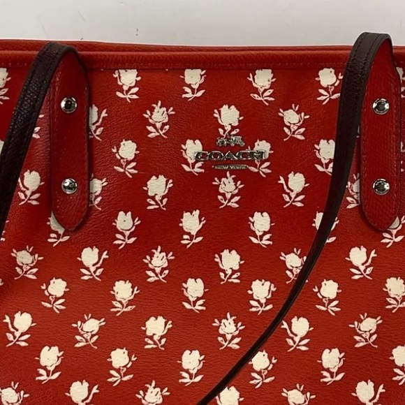 Coach Red & White Floral Tote Shoulder Bag - Picture 8 of 8